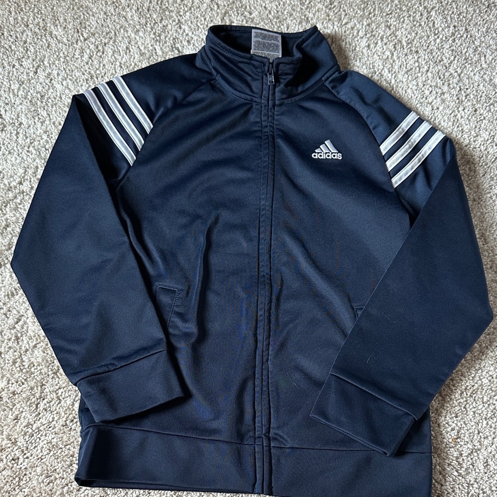 (2) Boys Adidas Dark Blue Sweatshirts with White Accents